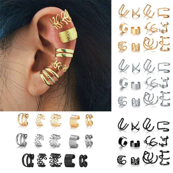 Non-Piercing Leaf Ear Cuffs: Gold & Silver Set