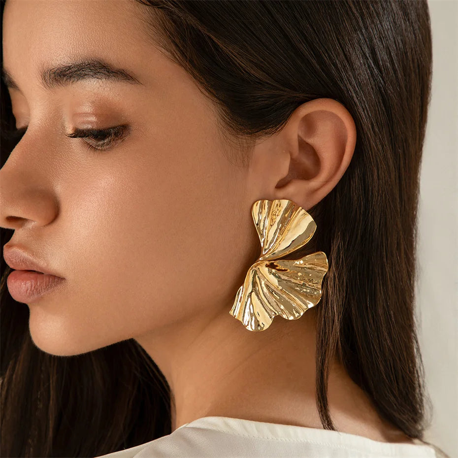 Gold Maple Leaf Stud Earrings for Women – Y2K Geometric Petal Punk Jewelry