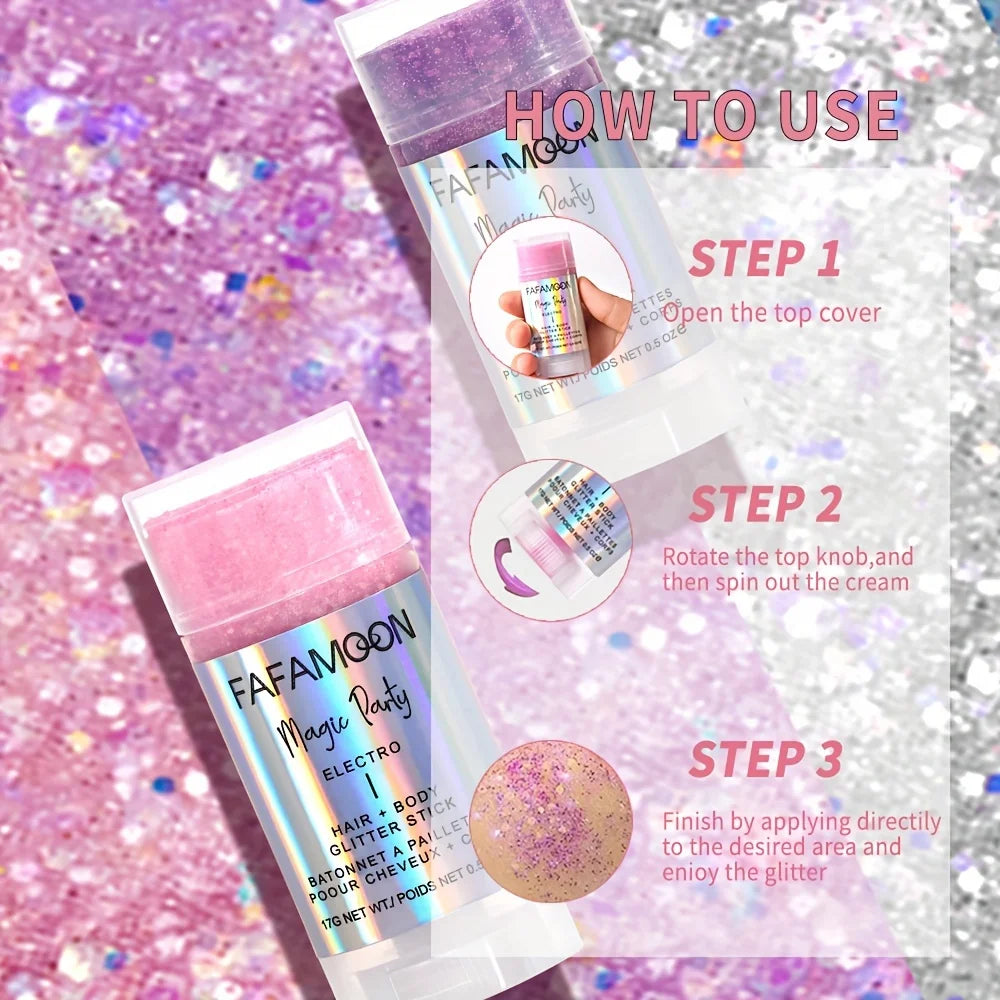 Holographic Body & Face Glitter Stick: Festival Ready