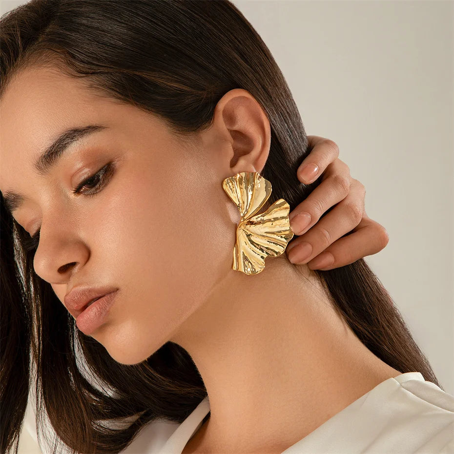Gold Maple Leaf Stud Earrings for Women – Y2K Geometric Petal Punk Jewelry