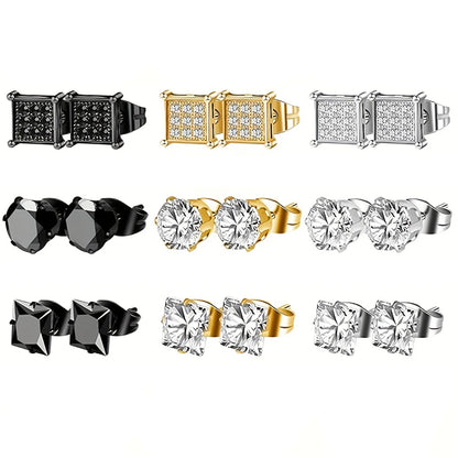 Stainless Steel Earrings for Men - Cross Dangle & CZ Stud Assortment
