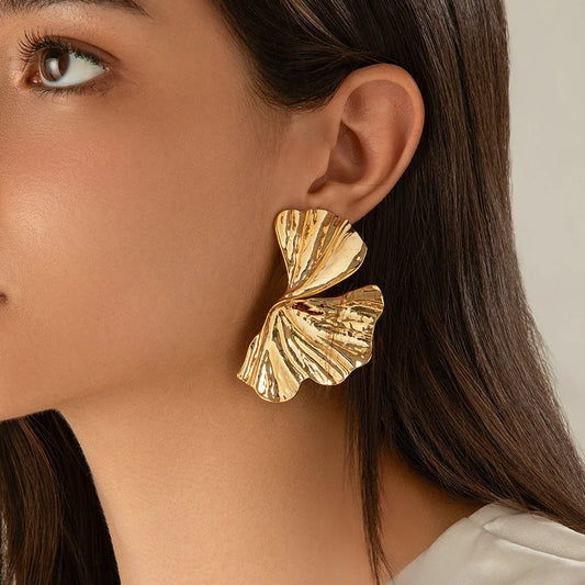 Gold Maple Leaf Stud Earrings for Women – Y2K Geometric Petal Punk Jewelry