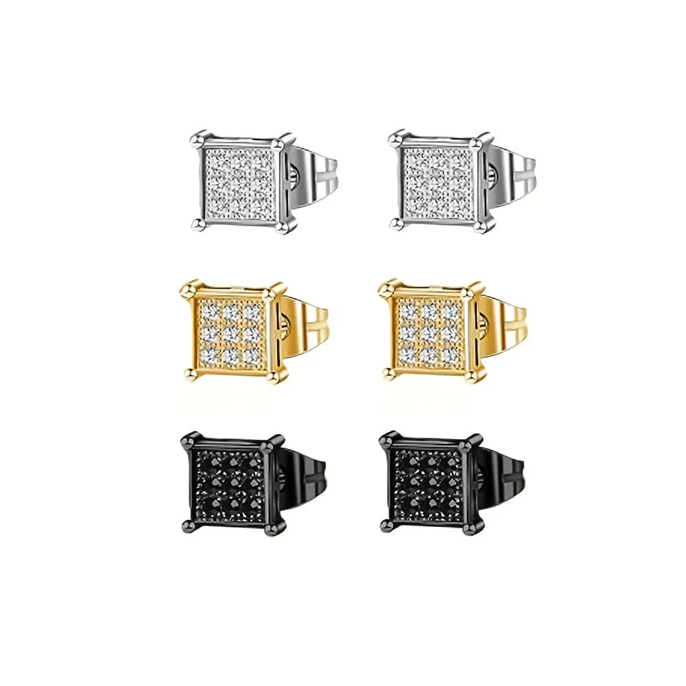 Stainless Steel Earrings for Men - Cross Dangle & CZ Stud Assortment