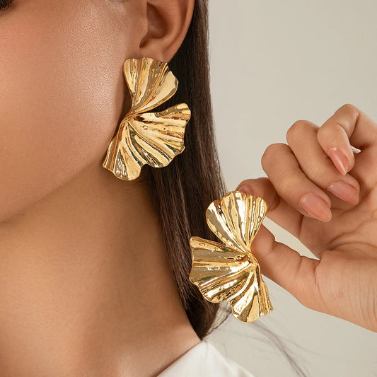 Gold Maple Leaf Stud Earrings for Women – Y2K Geometric Petal Punk Jewelry